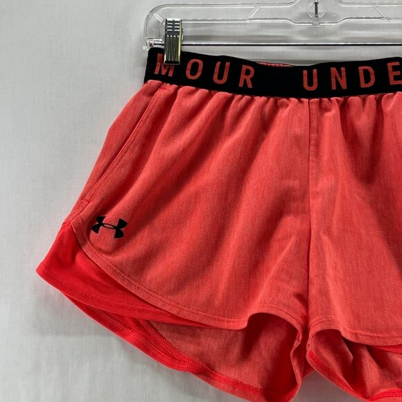 Under Armour Play Up 3.0 Shorts Womens S Activewear Running Elastic Waist Orange - Picture 3 of 10